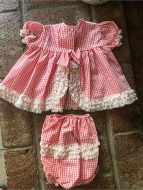 Vintage Baby dress set in plaid fabric